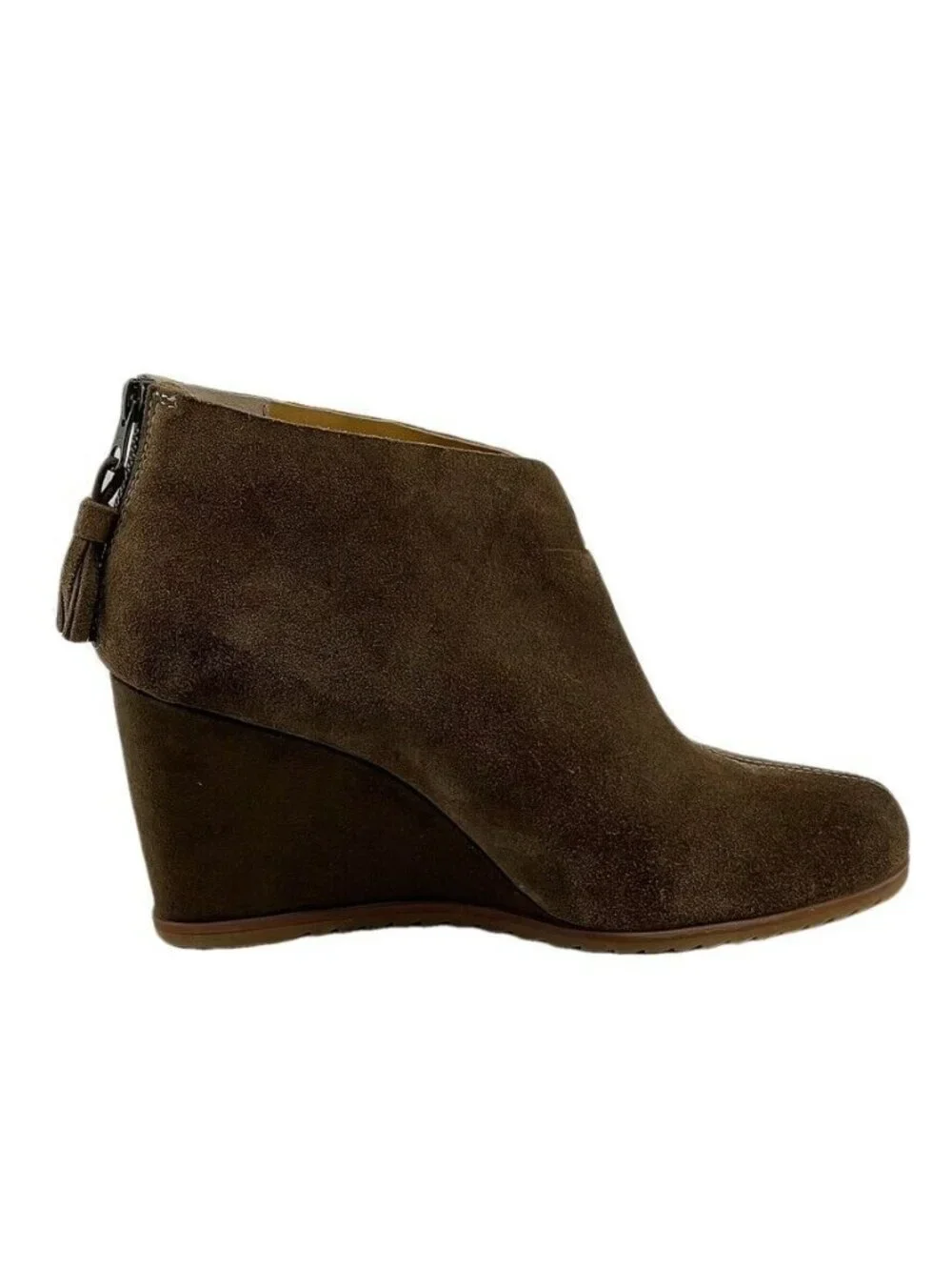 Korks Womens Brown Suede Wedge Ankle Boots 8M With Back Zipper Closure